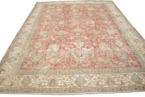 Antique Muted Distressed Floral 9'7X12'6 Tabriz Persian Rug