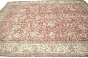 Antique Muted Distressed Floral 9'7X12'6 Tabriz Persian Rug
