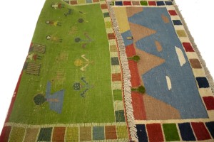 Multicolored Tribal Pictorial 4X5 Shiraz Kilim Persian Rug