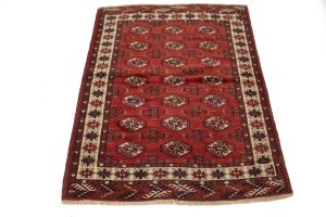 Semi Antique Tribal Red 4X5 Turkoman Persian Rug