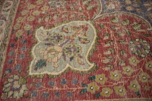 Distressed Purple-navy Antique Floral 9'7X12'6 Tabriz Persian Rug