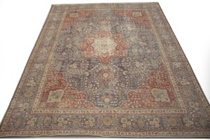 Distressed Purple-navy Antique Floral 9'7X12'6 Tabriz Persian Rug