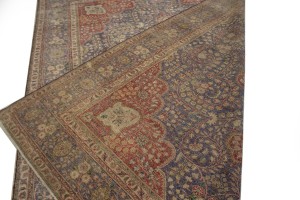 Distressed Purple-navy Antique Floral 9'7X12'6 Tabriz Persian Rug