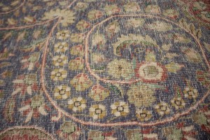Distressed Purple-navy Antique Floral 9'7X12'6 Tabriz Persian Rug