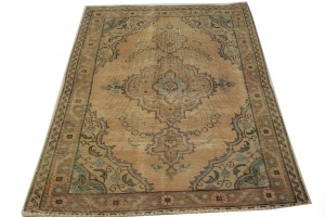 Antique Peach Beige Traditional 3'5X4'6 Tabriz Persian Rug