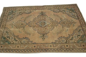 Antique Peach Beige Traditional 3'5X4'6 Tabriz Persian Rug