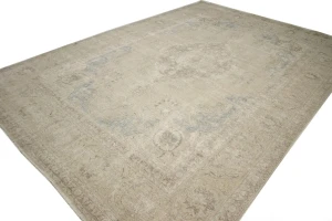Antique Distressed Beige Traditional 9X13 Tabriz Persian Rug