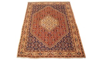 Vintage Rust Orange Floral 4X5 Bidjar Persian Rug