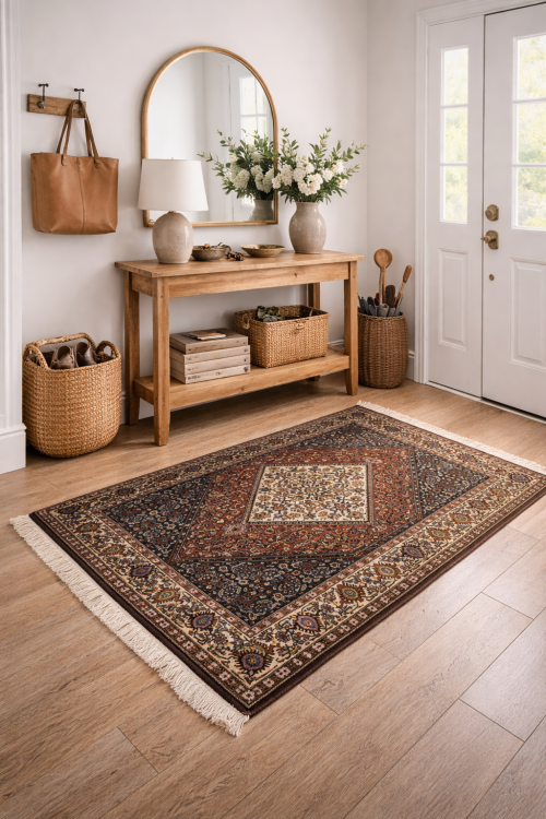 Vintage Floral Geometric 4X5'7 Bidjar Persian Rug