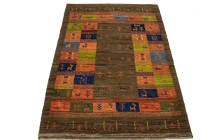 Brown Vintage Tribal 3'4X4'8 Gabbeh Persian Oriental Rug