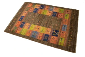 Brown Vintage Tribal 3'4X4'8 Gabbeh Persian Oriental Rug