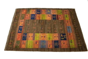 Brown Vintage Tribal 3'4X4'8 Gabbeh Persian Oriental Rug