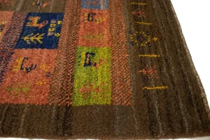 Brown Vintage Tribal 3'4X4'8 Gabbeh Persian Oriental Rug