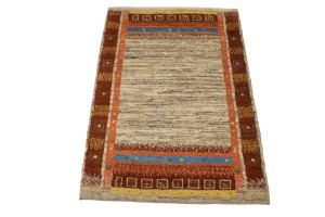 Vintage Tribal Bordered 3X4 Gabbeh Persian Rug
