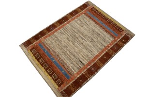 Vintage Tribal Bordered 3X4 Gabbeh Persian Rug