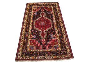 Vintage Geometric Red 3X6 Hamedan Persian Rug