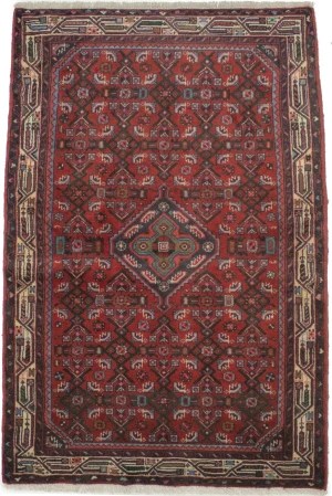 Red Vintage Tribal 3'5X5 Floral Hamedan Persian Rug
