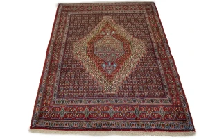 Purple-navy Vintage Floral Geometric 4X5 Bidjar Sanneh Persian Oriental Rug