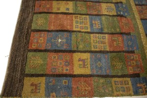 Brown & Olive Checkered 4X5 Gabbeh Persian Rug