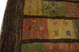 Brown & Olive Checkered 4X5 Gabbeh Persian Rug