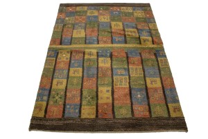 Brown & Olive Checkered 4X5 Gabbeh Persian Rug