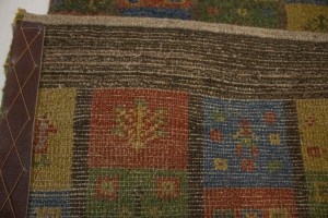 Brown & Olive Checkered 4X5 Gabbeh Persian Rug