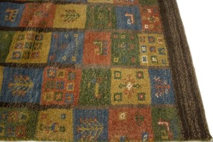 Brown & Olive Checkered 4X5 Gabbeh Persian Rug