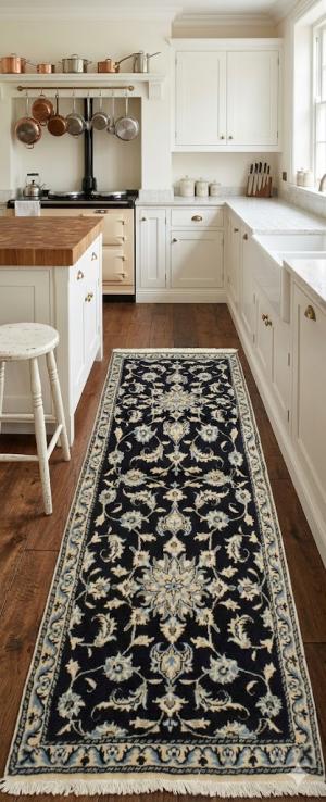 Navy Blue Floral Classic 2'7X6'2 Nain Persian Runner Rug
