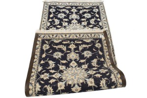 Navy Blue Floral Classic 2'7X6'2 Nain Persian Runner Rug