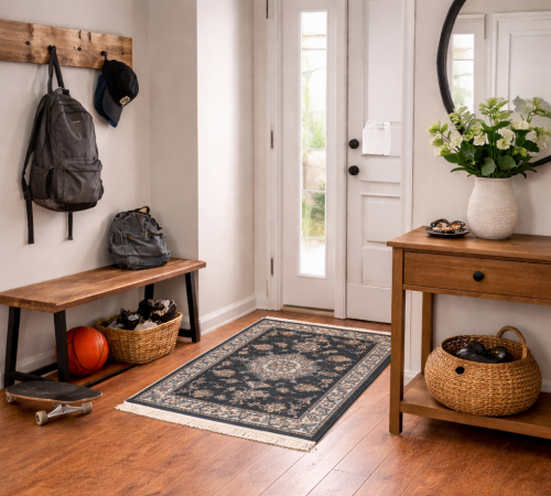 Navy Blue Classic Floral 2'5X4'3 Nain Persian Rug