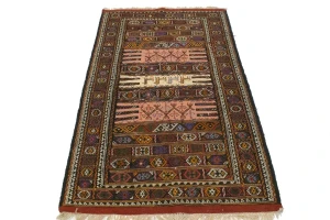 Charcoal Pink Tribal 3X6 Sumak Herati Persian Rug