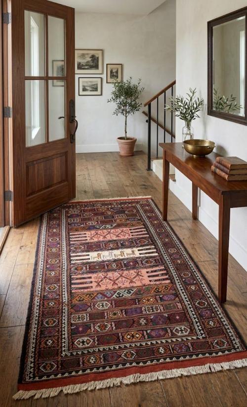 Charcoal Pink Tribal 3X6 Sumak Herati Persian Rug