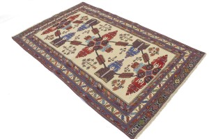 Cream Tribal 4X7 Sumak Persian Rug