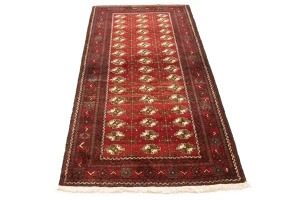 Vintage Red Tribal 3'6X6'9 Turkoman Persian Rug