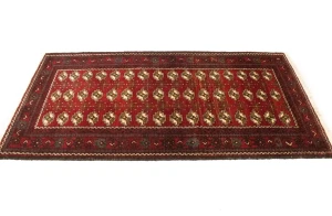 Vintage Red Tribal 3'6X6'9 Turkoman Persian Rug