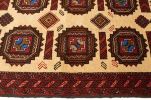 Vintage Beige & Red Tribal 3X6 Balouch Persian Rug
