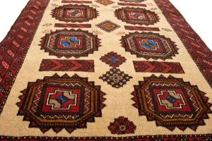 Vintage Beige & Red Tribal 3X6 Balouch Persian Rug
