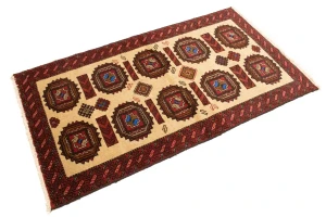 Vintage Beige & Red Tribal 3X6 Balouch Persian Rug