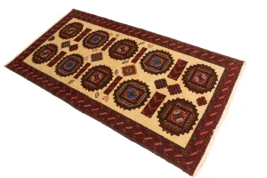 Vintage Beige & Red Tribal 3X6 Balouch Persian Rug