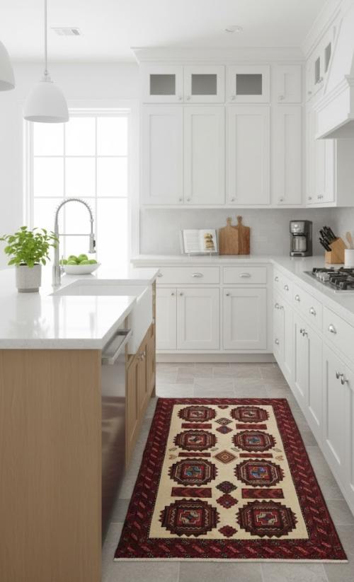 Vintage Beige & Red Tribal 3X6 Balouch Persian Rug