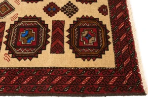 Vintage Beige & Red Tribal 3X6 Balouch Persian Rug