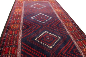 Semi Antique Red & Plum Tribal 3'4X6'8 Balouch Persian Rug