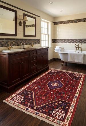 5'0 X 3'5 Red Floral Shiraz Hand Knotted Wool Persian Rug