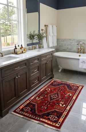 3'3 X 4'10 Tribal Hand Knotted Red Shiraz Wool Persian Rug