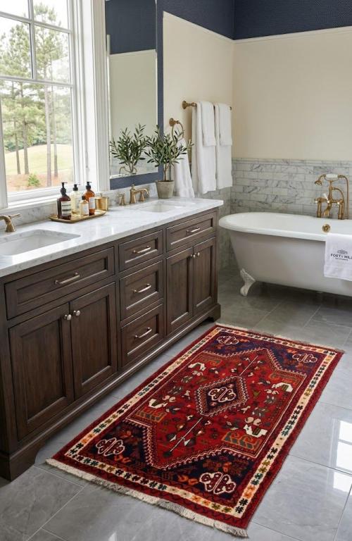 3'3 X 4'10 Tribal Hand Knotted Red Shiraz Wool Persian Rug