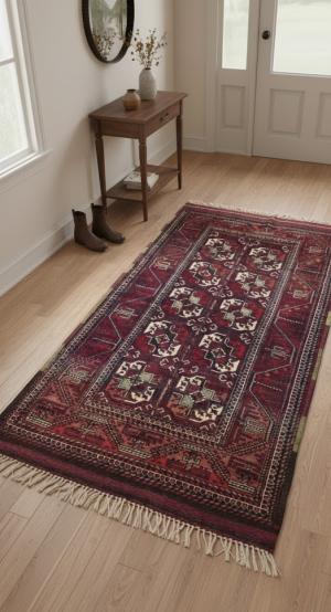 Vintage Burgundy Tribal 4'4X7'9 Ghoochan Persian Rug