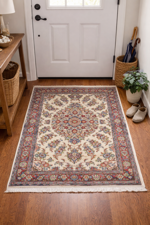 Vintage Cream Floral 3'6X5'4 Sarouk Persian Rug