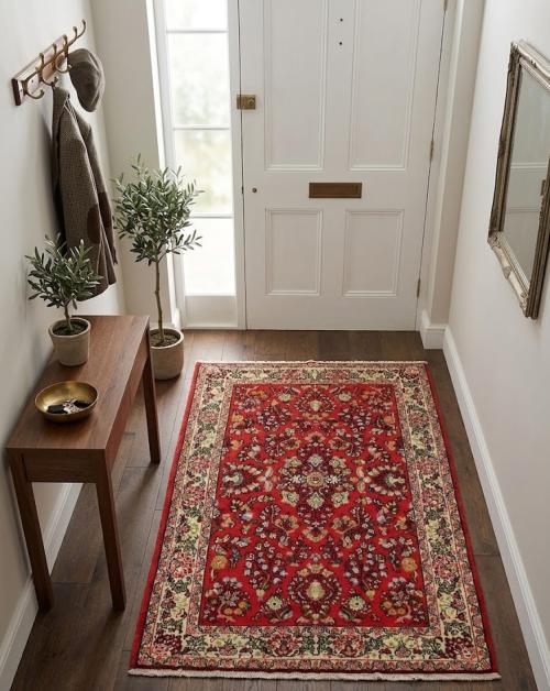Vintage Red Floral 3'4X4'9 Shahrbaft Persian Rug