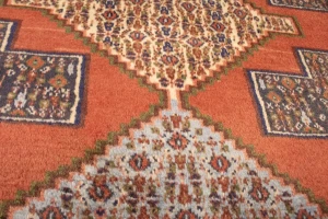 Vintage Orange Geometric 4X5 Bidjar Sanneh Persian Rug