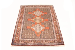 Vintage Orange Geometric 4X5 Bidjar Sanneh Persian Rug
